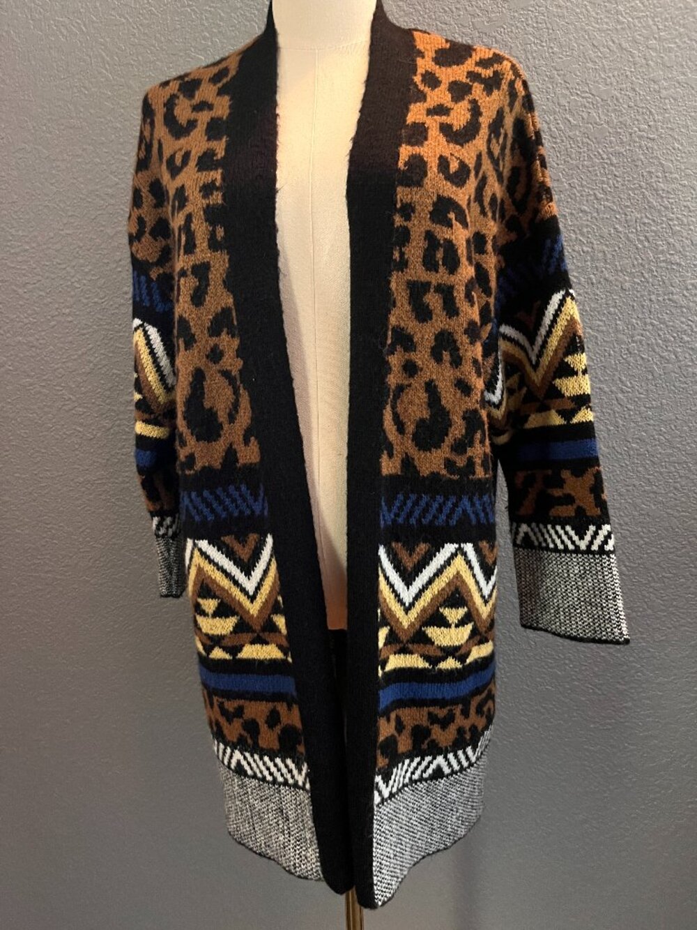 Anthropologie Marseille Leopard & Geometric Knit Long Cardigan Sweater -EUC - XS